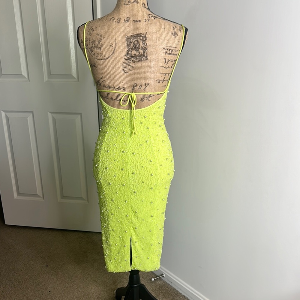 Lime Green Beaded Dress - Picture 2 of 5